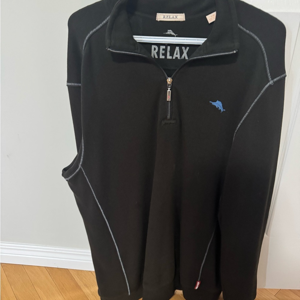 Tommy Bahama Black and Blue Zip Up Sweater